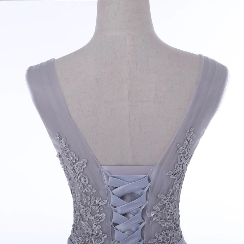 CustomizedVestido De Festa Sweet Pink Lace V-neck Long Evening Dress Bride Party Sexy Backless beads pearls Prom Dresses lace-up - Image 5