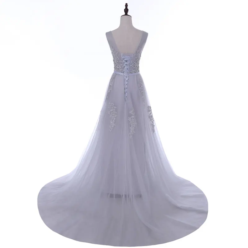 CustomizedVestido De Festa Sweet Pink Lace V-neck Long Evening Dress Bride Party Sexy Backless beads pearls Prom Dresses lace-up - Image 4