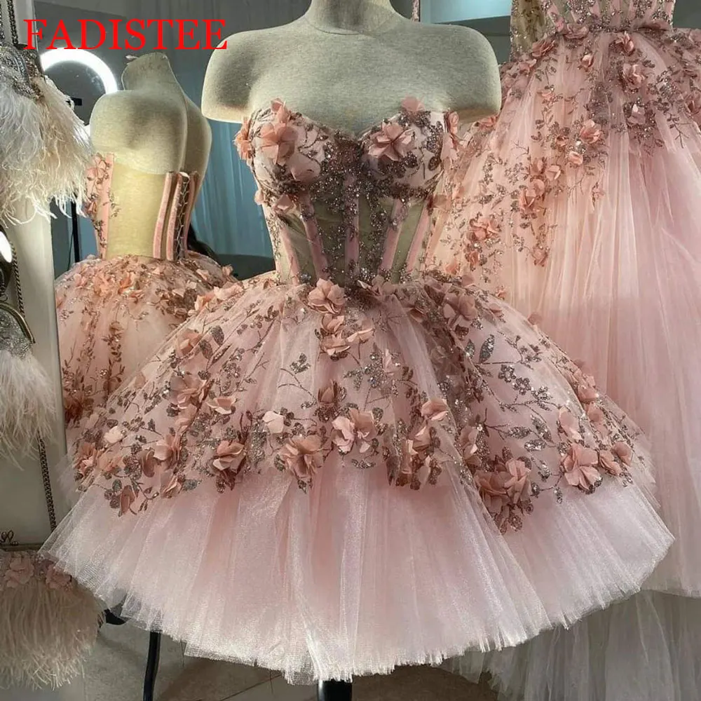 Glittering 3D Flowers Dress Ball Gown Short Quinceanera Dresses Sweetheart Party Evening Dress Lace Corset 2025