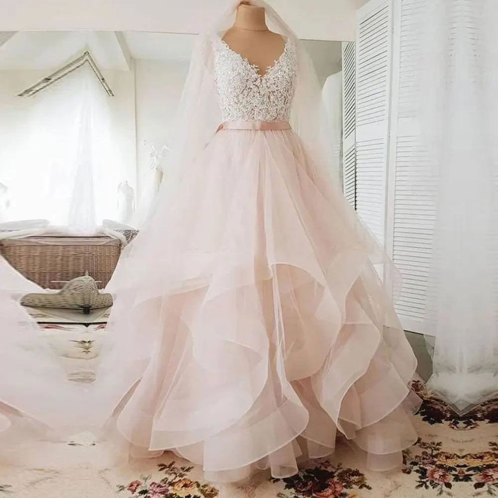 Customized Lace Appliques Wedding Dresses Ruffles Tulle Princess Wedding Gowns Spring Bridal Dresses Mariage Vestido De Novia - Image 2