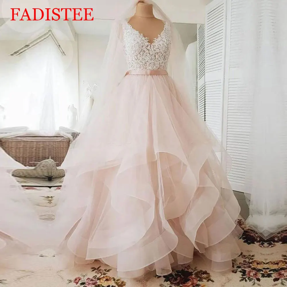 Customized Lace Appliques Wedding Dresses Ruffles Tulle Princess Wedding Gowns Spring Bridal Dresses Mariage Vestido De Novia